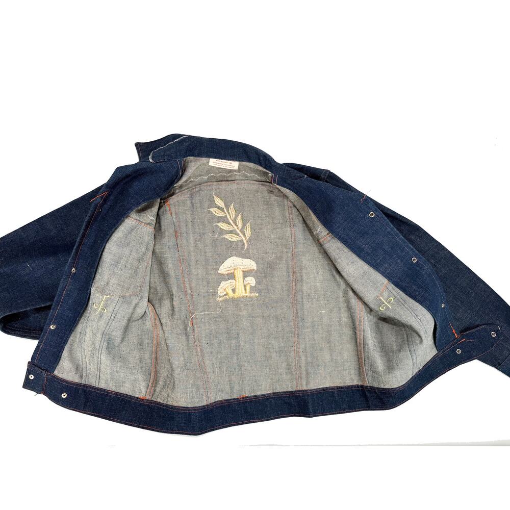 NOS 70s Embroidered Denim Jacket Mushrooms & Flowers Sz 40 Hippie Boho - Picture 3 of 9